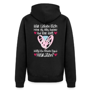 Hochzeitsantrag Heiratsantrag Willst Du Mein Papa - Unisex Premium Bio Zip Hoodie - Schwarz - Hinten - Nico (187cm)