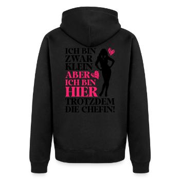 Beste Chefin Sprüche Spruch Klein Aber Bin Die Che - Unisex Premium Bio Zip Hoodie - Schwarz - Hinten - Nico (187cm)