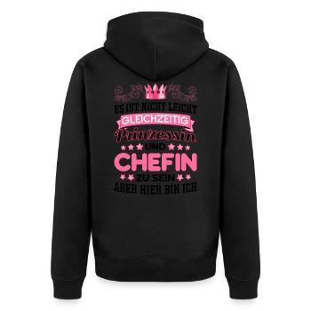 Beste Chefin Sprüche Spruch Gleichzeitig Prinzessi - Unisex Premium Bio Zip Hoodie - Schwarz - Hinten - Nico (187cm)