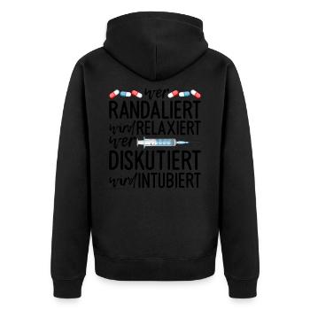 Krankenschwester Arzthelferin Sprüche Pflegekraft - Unisex Premium Bio Zip Hoodie - Schwarz - Hinten - Nico (187cm)