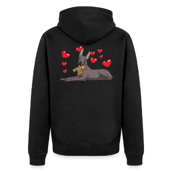 Xoloitzcuintle dog with plush toy and many - Unisex Premium Organic Zip Hoodie - black - Back - Nico (187cm)