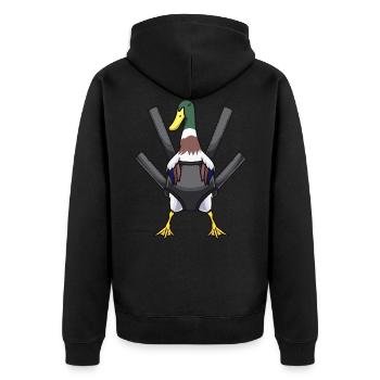 Laufente lustig Laufenten - Unisex Premium Bio Zip Hoodie - Schwarz - Hinten - Nico (187cm)