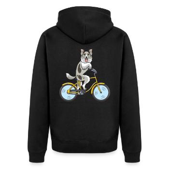 Border Collie Hund auf einem Fahrrad - Unisex Premium Bio Zip Hoodie - Schwarz - Hinten - Nico (187cm)