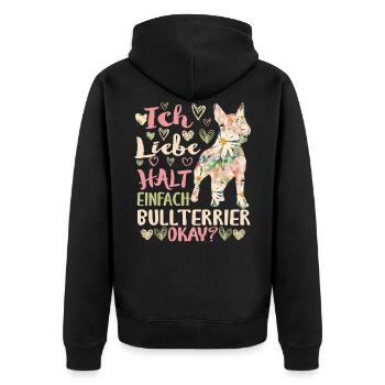 Bullterrier Frauchen - Unisex Premium Bio Zip Hoodie - Schwarz - Hinten - Nico (187cm)