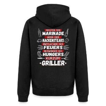 Griller Grillen lustig - Unisex Premium Bio Zip Hoodie - Schwarz - Hinten - Nico (187cm)