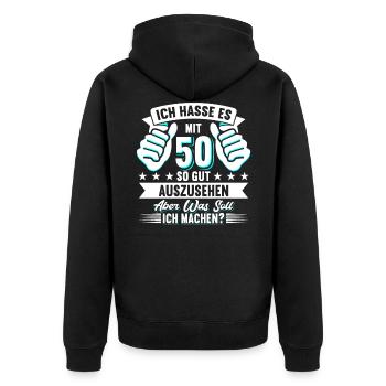 50. Geburtstag - Unisex Premium Bio Zip Hoodie - Schwarz - Hinten - Nico (187cm)