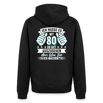80. Geburtstag - Unisex Premium Bio Zip Hoodie - Schwarz - Hinten - Nico (187cm)