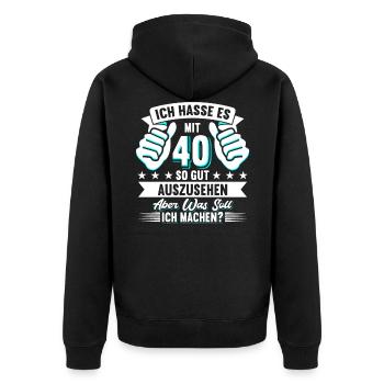 40. Geburtstag - Unisex Premium Bio Zip Hoodie - Schwarz - Hinten - Nico (187cm)