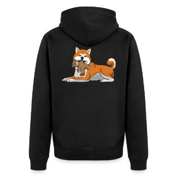 Akita Inu dog with plush toy and many hearts - Unisex Premium Organic Zip Hoodie - black - Back - Nico (187cm)