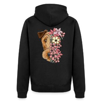 Irish Terrier with flowers - Unisex Premium Organic Zip Hoodie - black - Back - Nico (187cm)
