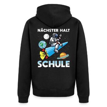Einschulung Schulkind 2021 mit Astronaut & Rakete - Unisex Premium Bio Zip Hoodie - Schwarz - Hinten - Nico (187cm)