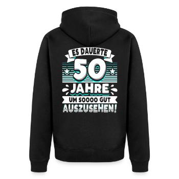50 Geburtstag - Unisex Premium Bio Zip Hoodie - Schwarz - Hinten - Nico (187cm)
