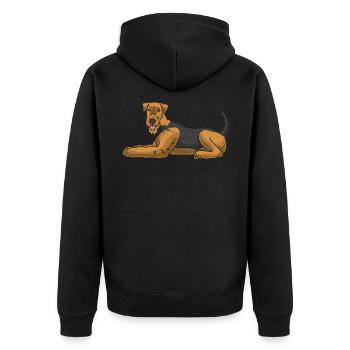 Airedale Terrier Hund - Unisex Premium Bio Zip Hoodie - Schwarz - Hinten - Nico (187cm)