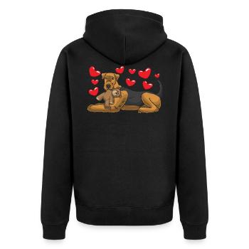 Airedale Terrier mit Stofftier - Unisex Premium Bio Zip Hoodie - Schwarz - Hinten - Nico (187cm)