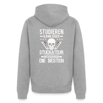 Stuckateur Verputzer Spachtel Gipser - Unisex Premium Bio Zip Hoodie - Grau meliert - Hinten - Nico (187cm)