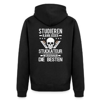 Stuckateur Verputzer Spachtel Gipser - Unisex Premium Bio Zip Hoodie - Schwarz - Hinten - Nico (187cm)