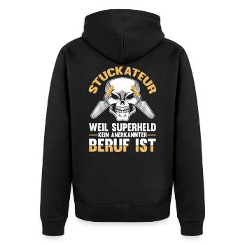 Stuckateur Verputzer Spachtel - Unisex Premium Bio Zip Hoodie - Schwarz - Hinten - Nico (187cm)