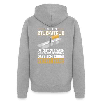 Stuckateur hat immer Recht Gipser Verputzer - Unisex Premium Bio Zip Hoodie - Grau meliert - Hinten - Nico (187cm)