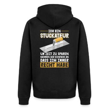 Stuckateur hat immer Recht Gipser Verputzer - Unisex Premium Bio Zip Hoodie - Schwarz - Hinten - Nico (187cm)