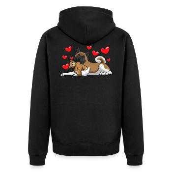 American Akita avec animal en peluche - Veste à capuche bio Premium Unisexe - noir - Dos - Nico (187cm)
