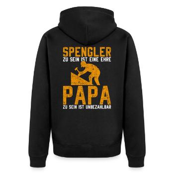 Spengler Papa Klempner Installateur - Unisex Premium Bio Zip Hoodie - Schwarz - Hinten - Nico (187cm)