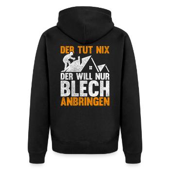 Spengler Lohn Installateur Klempner - Unisex Premium Bio Zip Hoodie - Schwarz - Hinten - Nico (187cm)