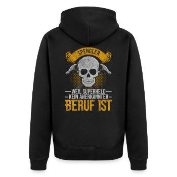 Spengler Installateur Klempner Beruf - Unisex Premium Bio Zip Hoodie - Schwarz - Hinten - Nico (187cm)