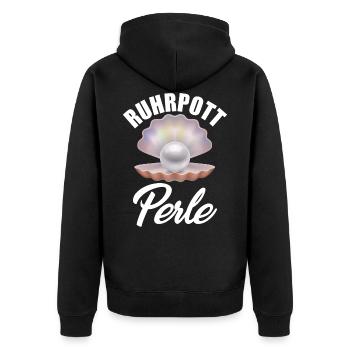 Ruhrpott Perle - Unisex Premium Bio Zip Hoodie - Schwarz - Hinten - Nico (187cm)