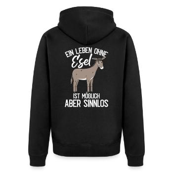 Lustiger Esel Spruch Bauernhof - Unisex Premium Bio Zip Hoodie - Schwarz - Hinten - Nico (187cm)