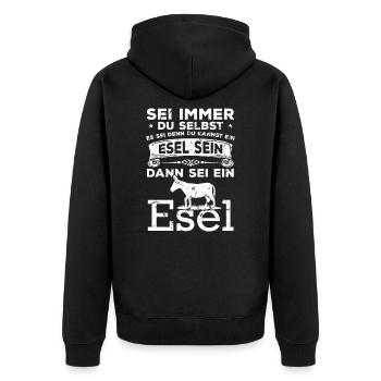 Esel Spruch Eselhalter Bauernhof - Unisex Premium Bio Zip Hoodie - Schwarz - Hinten - Nico (187cm)