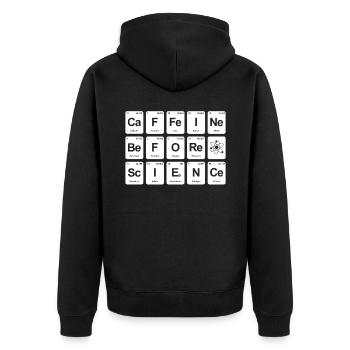 Periodensystem Caffeine before Science - Unisex Premium Bio Zip Hoodie - Schwarz - Hinten - Nico (187cm)