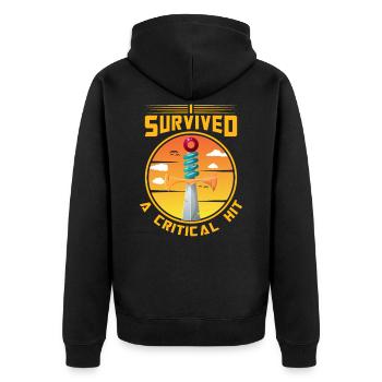 lustig ich habe einen kritischen Treffer überlebt, - Unisex Premium Bio Zip Hoodie - Schwarz - Hinten - Nico (187cm)