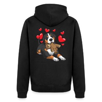 Grand chien de sennation suisse avec animal en peluche - Veste à capuche bio Premium Unisexe - noir - Dos - Nico (187cm)