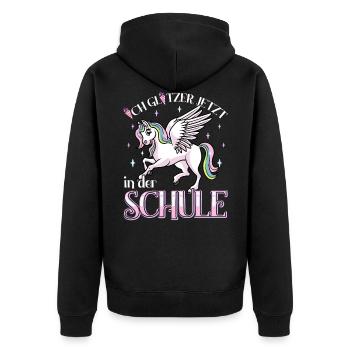 Schulkind Mädchen Einschulung mit Pegasus - Unisex Premium Bio Zip Hoodie - Schwarz - Hinten - Nico (187cm)
