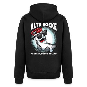 Geschenke zum Geburtstag Mann Alte Socke - Unisex Premium Bio Zip Hoodie - Schwarz - Hinten - Nico (187cm)