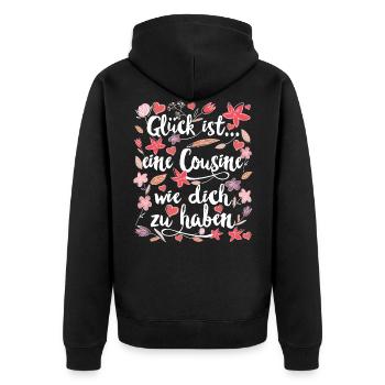 Cousine Cousinchen Kusine - Unisex Premium Bio Zip Hoodie - Schwarz - Hinten - Nico (187cm)