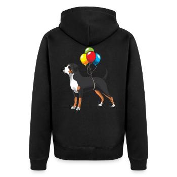 Großer Schweizer Sennenhund Hund mit Luftballons - Unisex Premium Bio Zip Hoodie - Schwarz - Hinten - Nico (187cm)