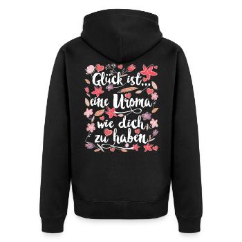 Uroma - Unisex Premium Bio Zip Hoodie - Schwarz - Hinten - Nico (187cm)