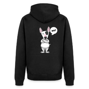 Sturer Miniature Bullterrier Hund - Unisex Premium Bio Zip Hoodie - Schwarz - Hinten - Nico (187cm)