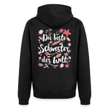Beste Schwester - Unisex Premium Bio Zip Hoodie - Schwarz - Hinten - Nico (187cm)