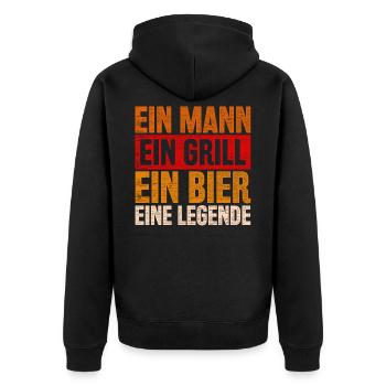 Grillen Bier BBQ Grill - Unisex Premium Bio Zip Hoodie - Schwarz - Hinten - Nico (187cm)