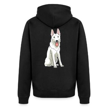 Weißer Schweizer Schäferhund - Unisex Premium Bio Zip Hoodie - Schwarz - Hinten - Nico (187cm)
