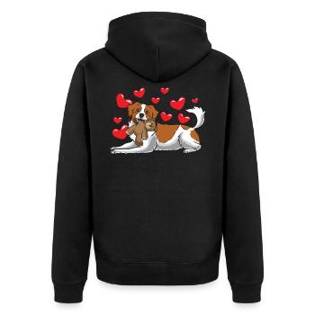 Nederlandse Kooikerhondje avec animal en peluche - Veste à capuche bio Premium Unisexe - noir - Dos - Nico (187cm)