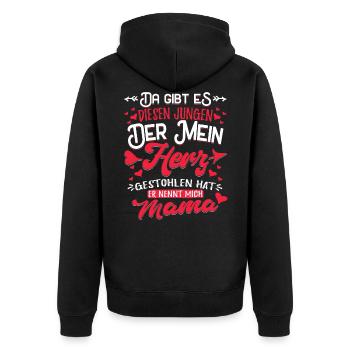 Mama und Sohn - Unisex Premium Bio Zip Hoodie - Schwarz - Hinten - Nico (187cm)