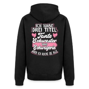 Tante Schwägerin Geschenk - Unisex Premium Bio Zip Hoodie - Schwarz - Hinten - Nico (187cm)