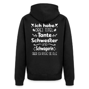 Tante Schwägerin Geschenk - Unisex Premium Bio Zip Hoodie - Schwarz - Hinten - Nico (187cm)