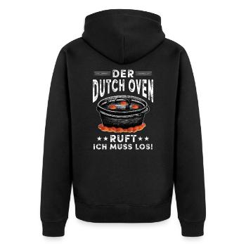 Dutch Oven ruft Dopfen Feuertopf - Unisex Premium Bio Zip Hoodie - Schwarz - Hinten - Nico (187cm)