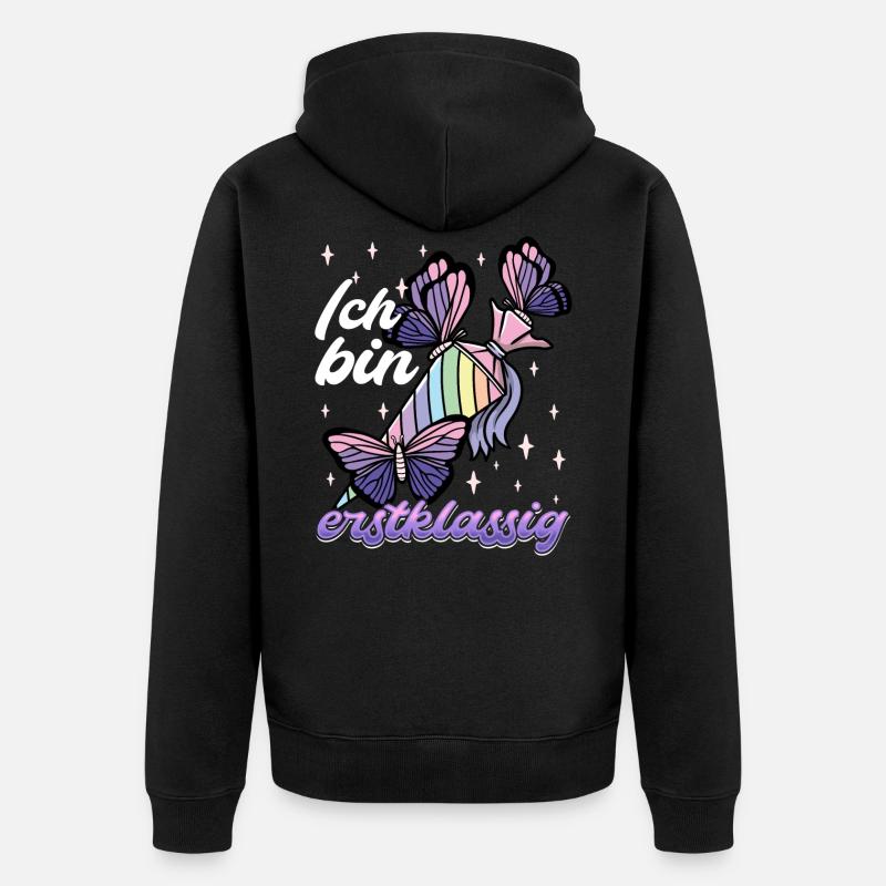 Schulkind Mädchen Einschulung mit Schmetterling - Unisex Premium Bio Zip Hoodie - Schwarz