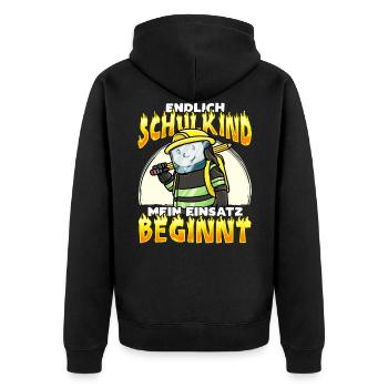 Einschulung Schulkind 2021 Feuerwehr Schulanfang - Unisex Premium Bio Zip Hoodie - Schwarz - Hinten - Nico (187cm)