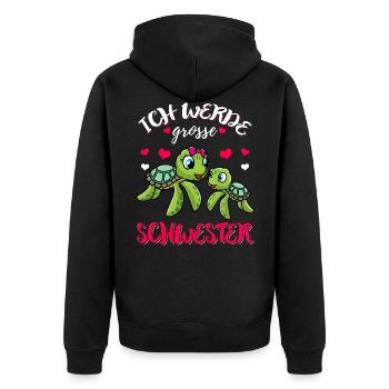Ich werde große Schwester Geschenk Schwangerschaft - Unisex Premium Bio Zip Hoodie - Schwarz - Hinten - Nico (187cm)